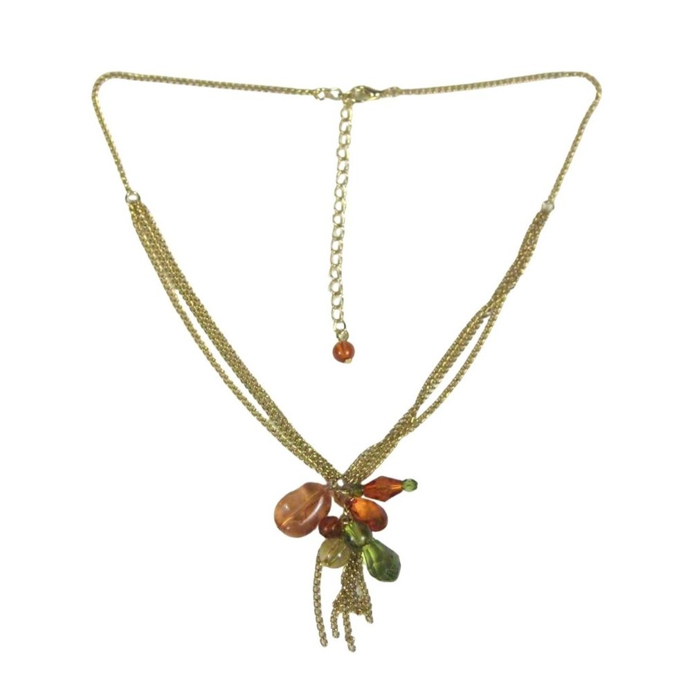 Goldtone Chain Necklace 16 Inch Plastic Beaded Charm Pendant Choker Collar